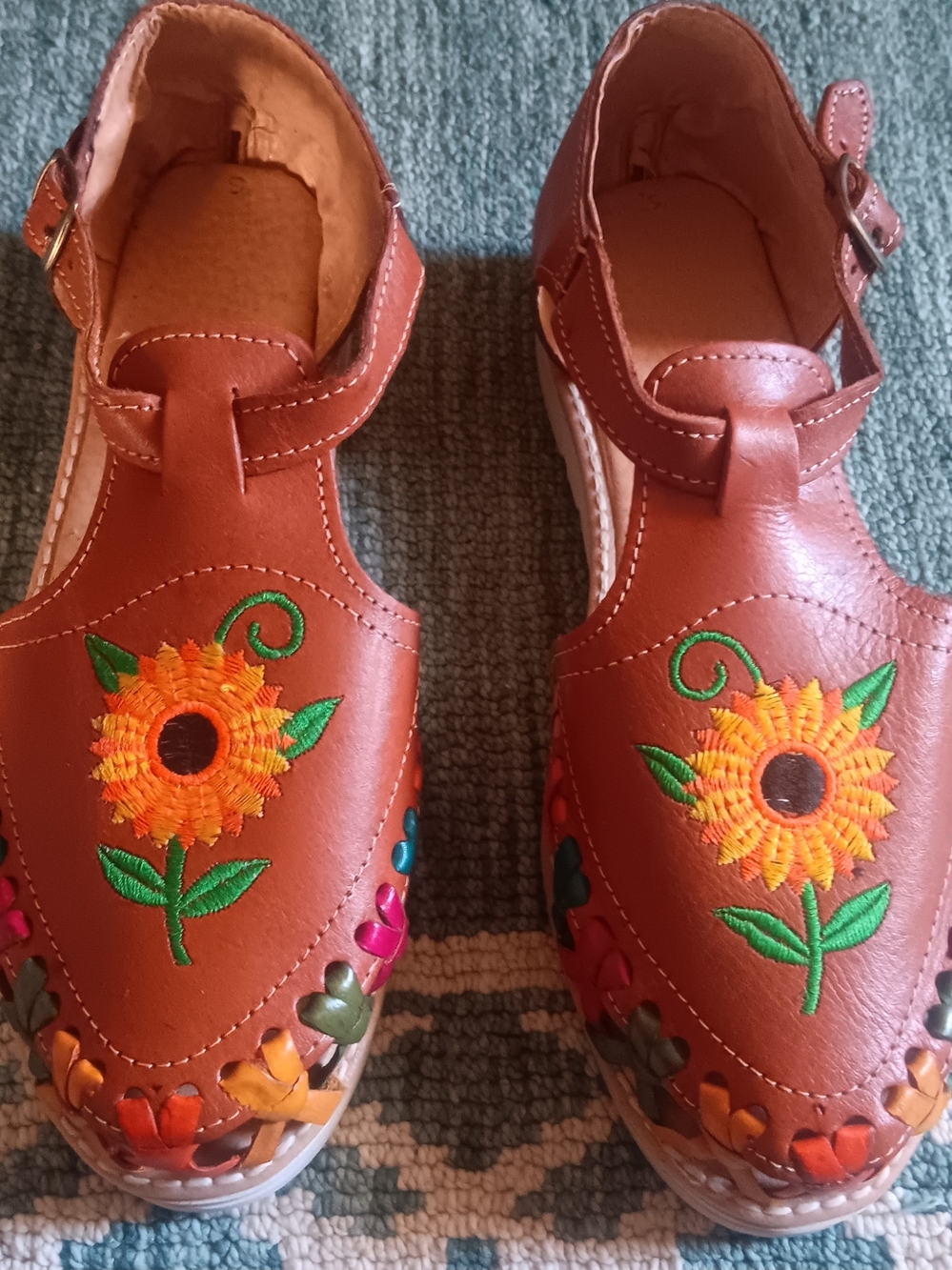 Women’s Brown Floral Embroidered Leather Espadrilles